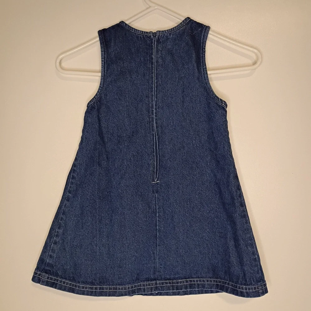 Vintage‎ Duck Head Denim Jumper Dress Flowers Girls Size 4 Embroidered Zipper